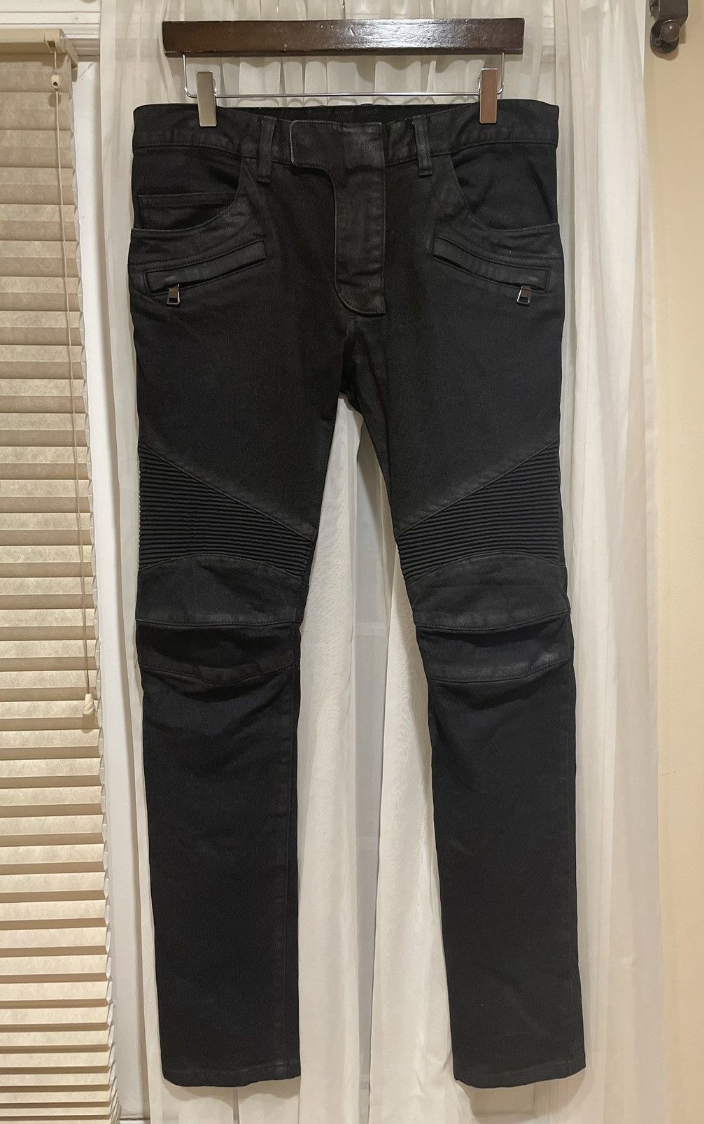 Pre-owned Balmain Bamain Waxed Black Raw Denim Jean