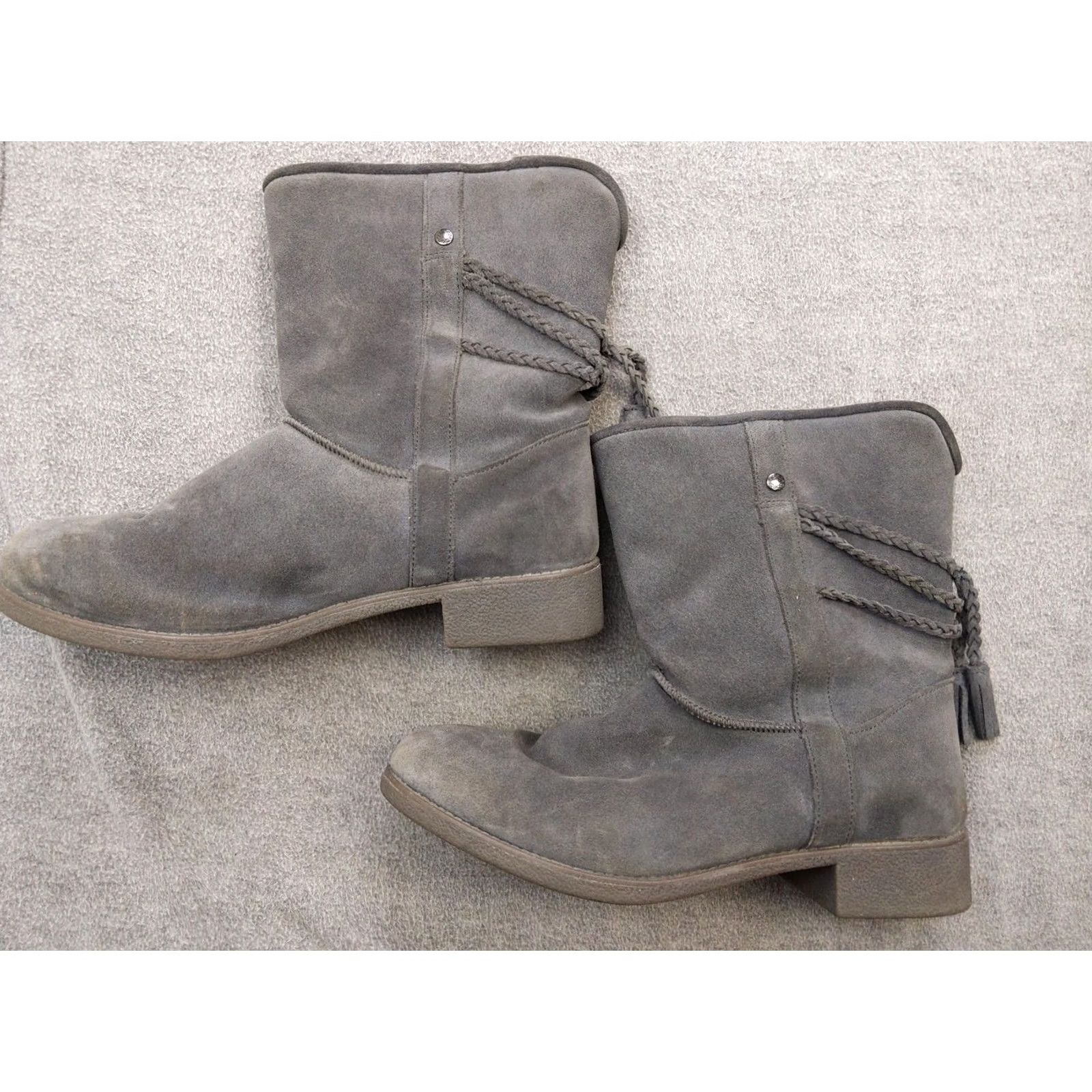 Vintage abeo Boots Womens 11 Gray Suede Leather Sheepskin Lined Winter Tassel Boots Size US 11 / IT 41 - 2 Thumbnail