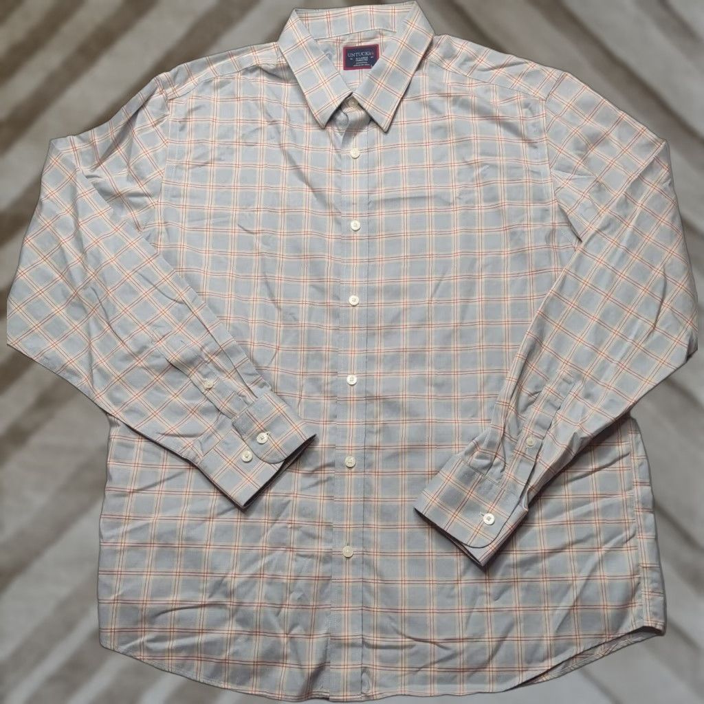 UNTUCKit UNTUCKit RIDEGEVIEW-WF REGULAR FIT Men XL Gray Red windowpane Plaid Button-Up Shirt Size US XL / EU 56 / 4 - 1 Thumbnail