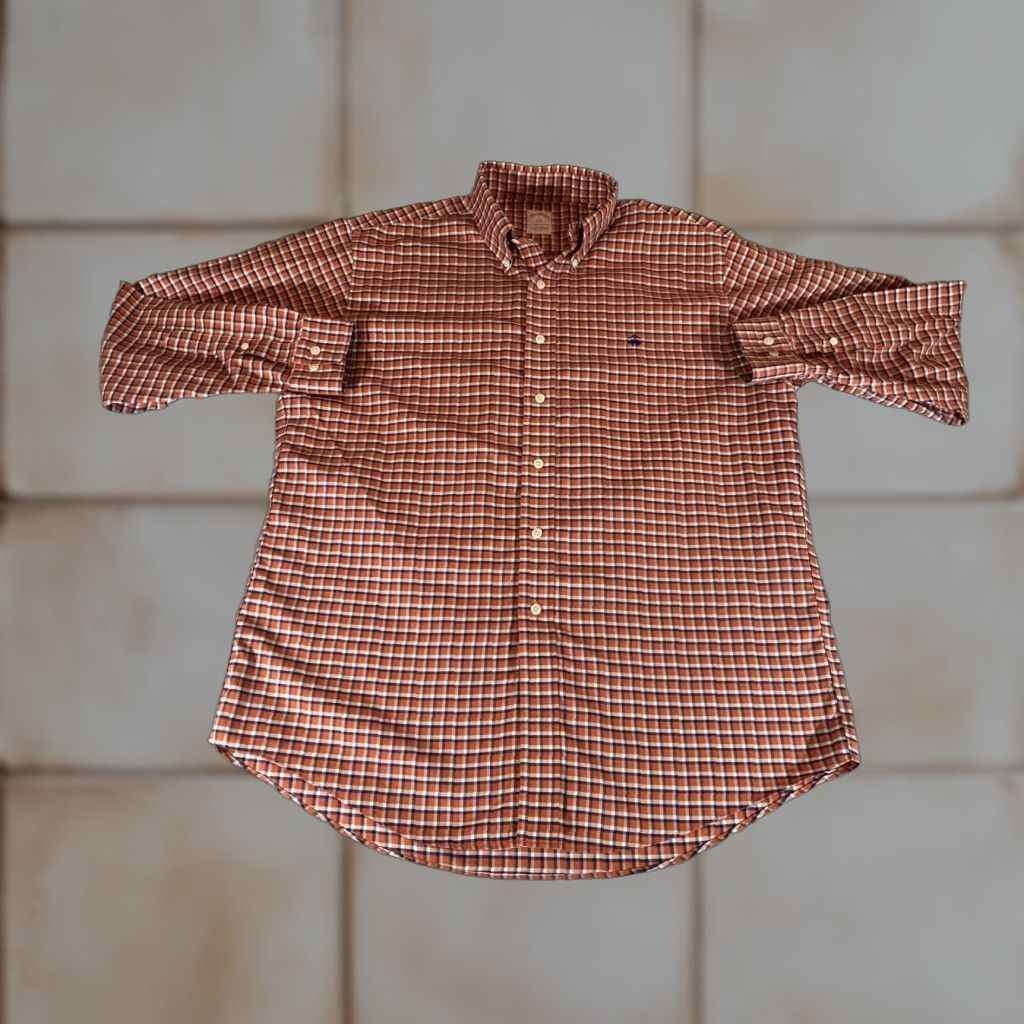 Brooks Brothers Brooks Brothers Shirt Mens Large Orange Plaid 346 Non Iron Long Sleeve Button Front Dress Shirt Size US L / EU 52-54 / 3 - 1 Thumbnail