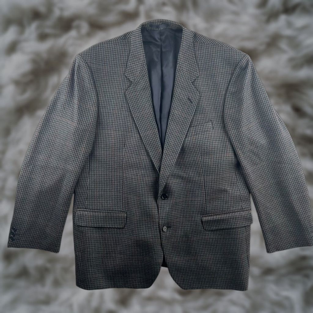 Vintage St. Michael Men’s Blazer Jacket Wool Gray Houndstooth 2-Button Double-Vented 46R Size 46R - 1 Thumbnail