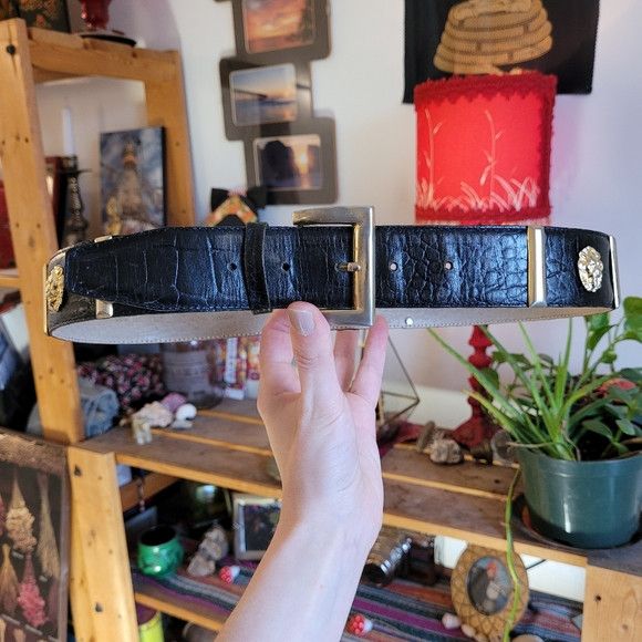 Vintage Robert Sanford Vintage Black Leather Gold Lions Belt - S-M Size ONE SIZE - 2 Thumbnail