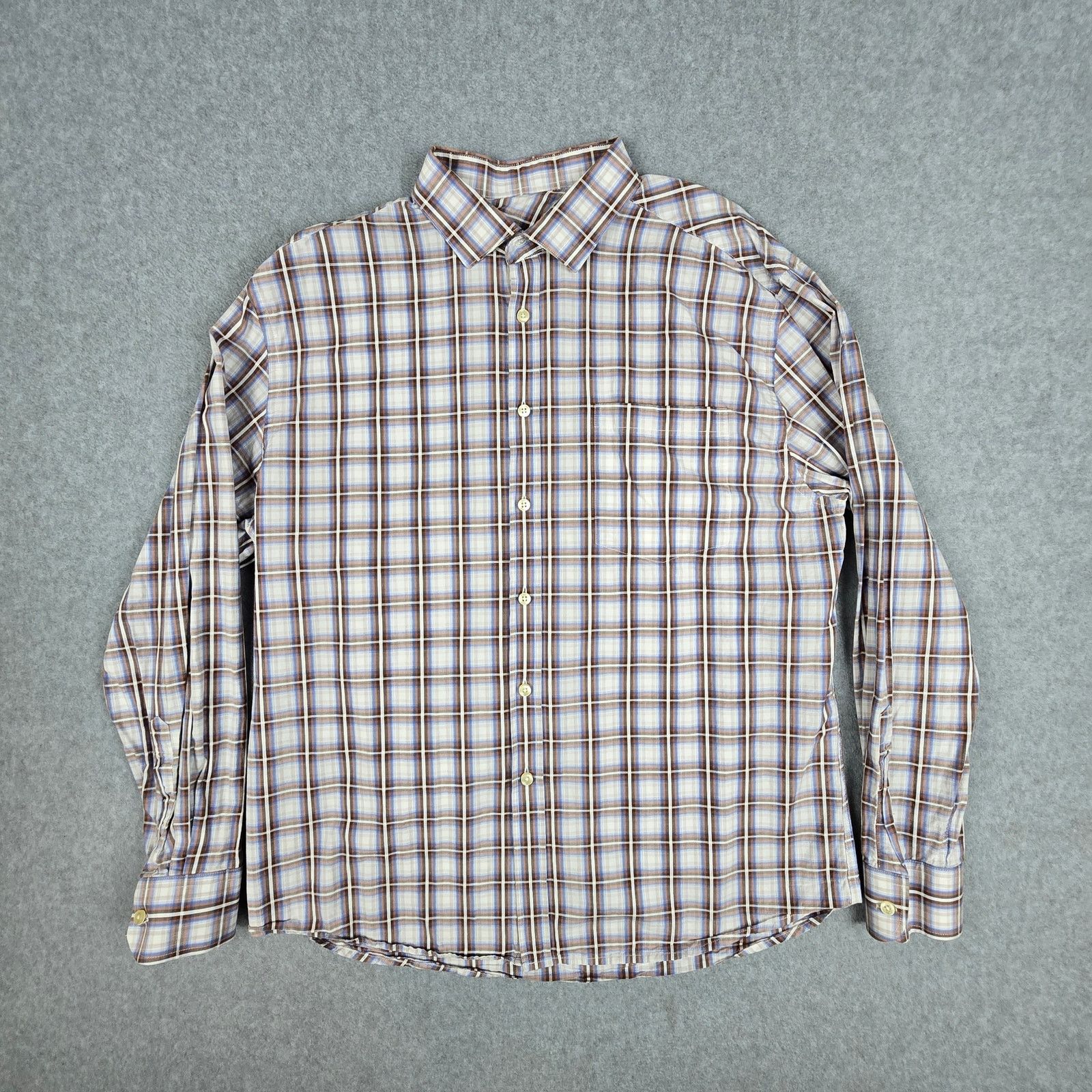 Pronto Uomo Pronto Uomo XL Long Slv Button Down Brown Blue Plaid Shirt Size US XL / EU 56 / 4 - 2 Thumbnail