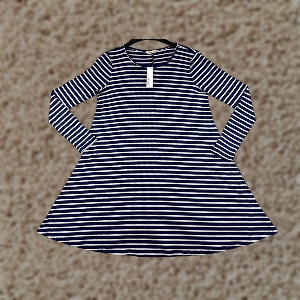 Vintage LA made Dress Womens Mini Striped Blue White Long Sleeve Polyester Blend Dress Size M / US 6-8 / IT 42-44 - 1 Thumbnail