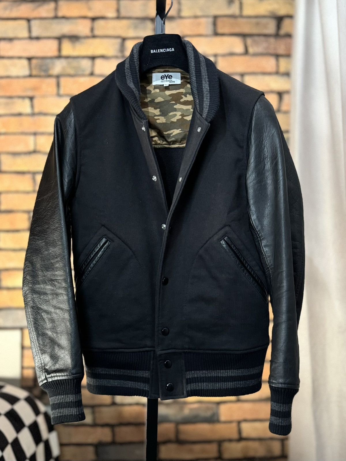 Junya Watanabe $1286 STADIUM VARSITY BASEBALL JACKET LEATHER SLEEVE BLACK Size US M / EU 48-50 / 2 - 1 Thumbnail