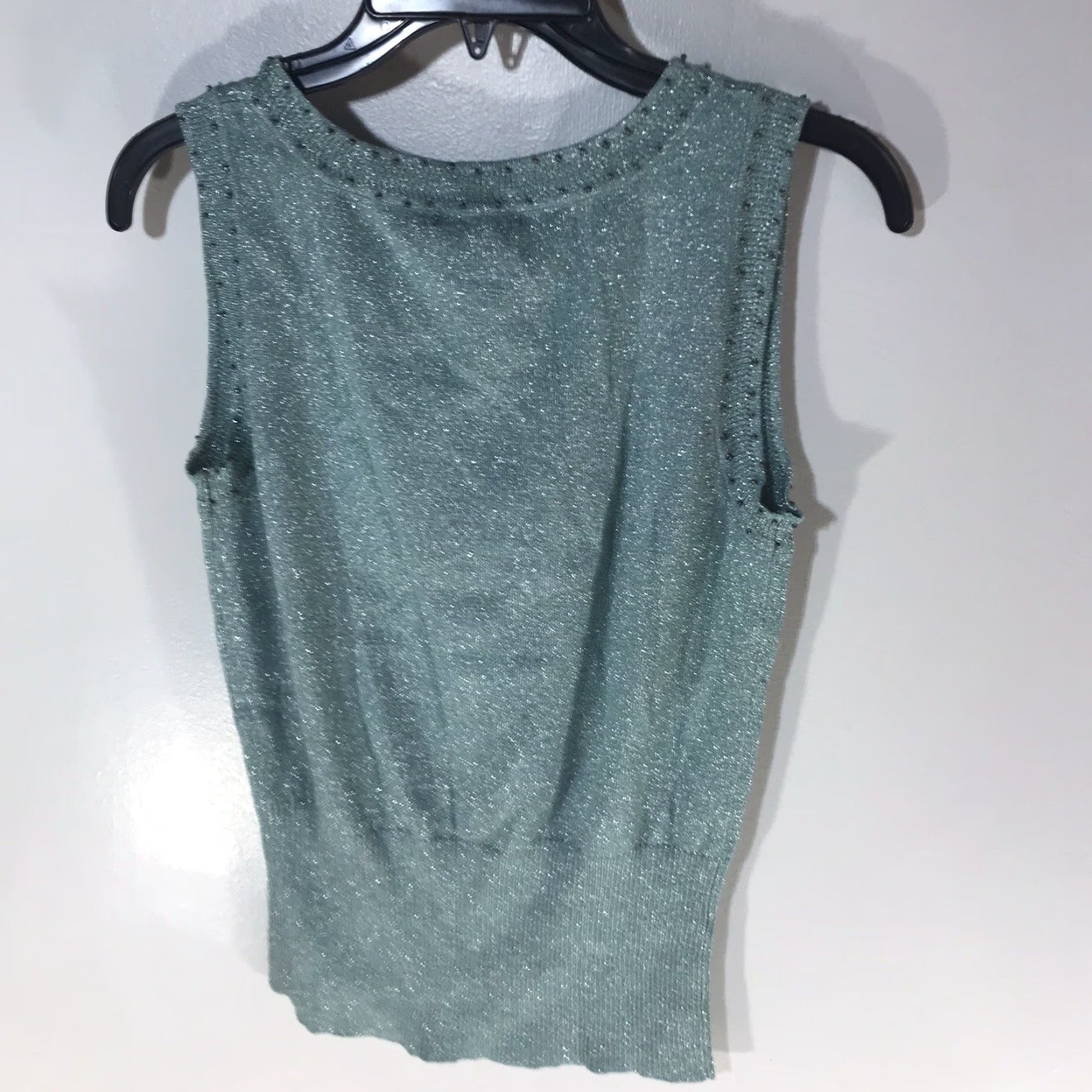 Madison VINTAGE Madison Women's Sleeveless Blouse Size S Lt. Teal Metallic Nylon Rayon Casual Strap Summer Size S / US 4 / IT 40 - 3 Thumbnail