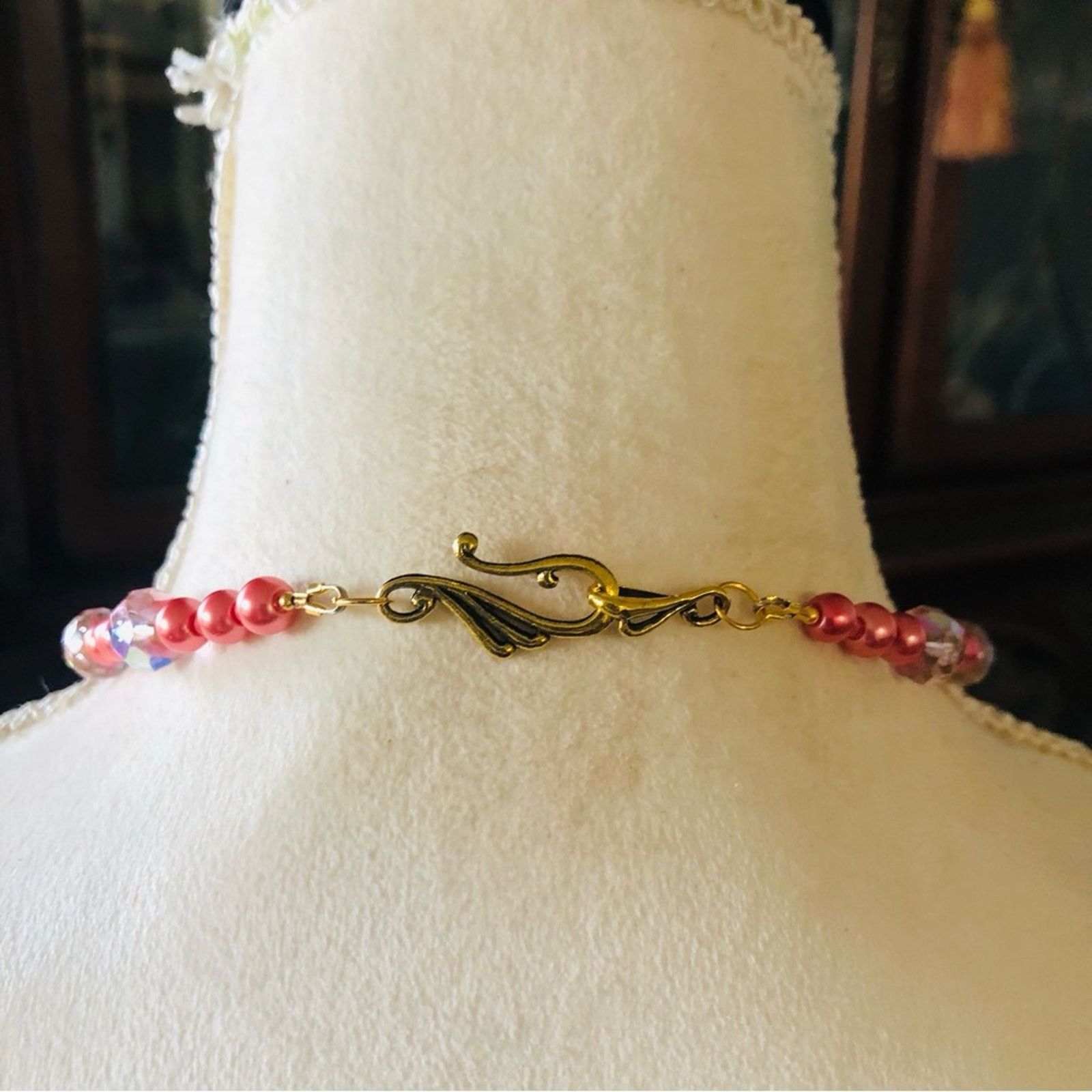 Handmade Handcrafted repurpose crystal antique rose Pearl necklac Size ONE SIZE - 7 Thumbnail