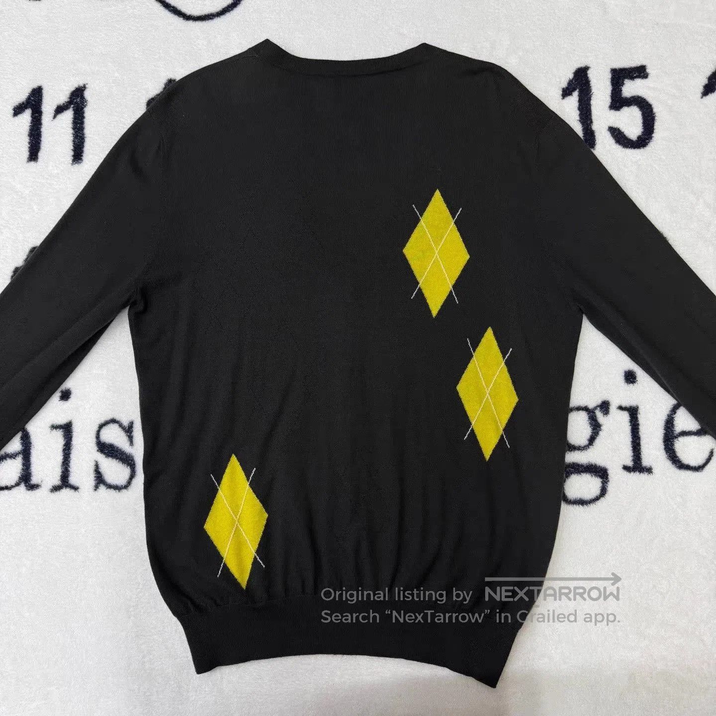 Hermes Black Cardigan with Yellow Diamond Patterns, Long Sleeve. Size US L / EU 52-54 / 3 - 3 Thumbnail