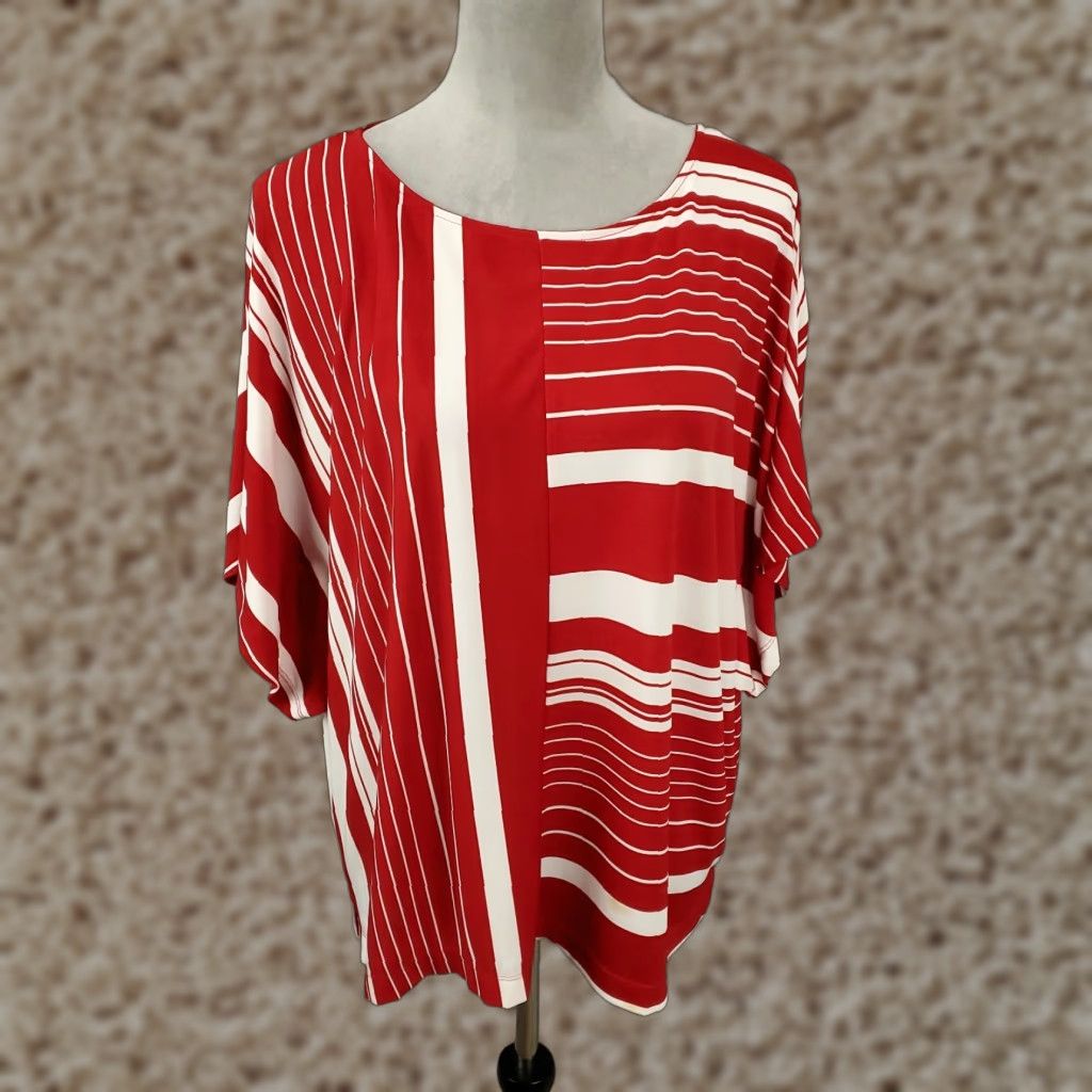 Vintage Chicos Blouse Womens Medium Red White Striped Stretchy Lightweight 1 Size M / US 6-8 / IT 42-44 - 1 Thumbnail