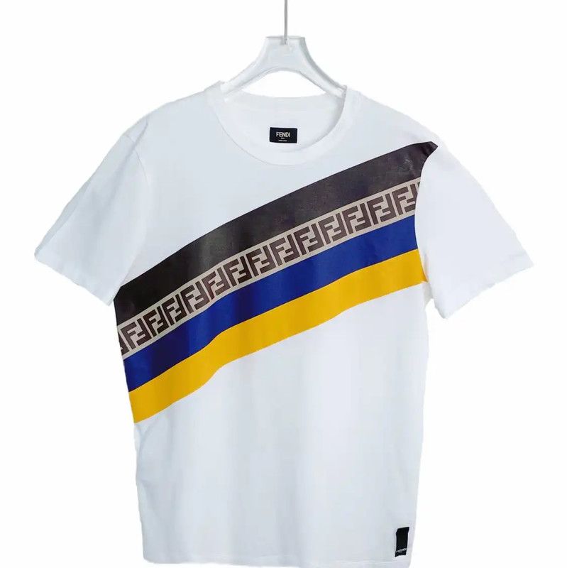 Fendi Fendi Men's Cotton T-Shirt with Bold Color Stripes 0089 Size US L / EU 52-54 / 3 - 1 Thumbnail