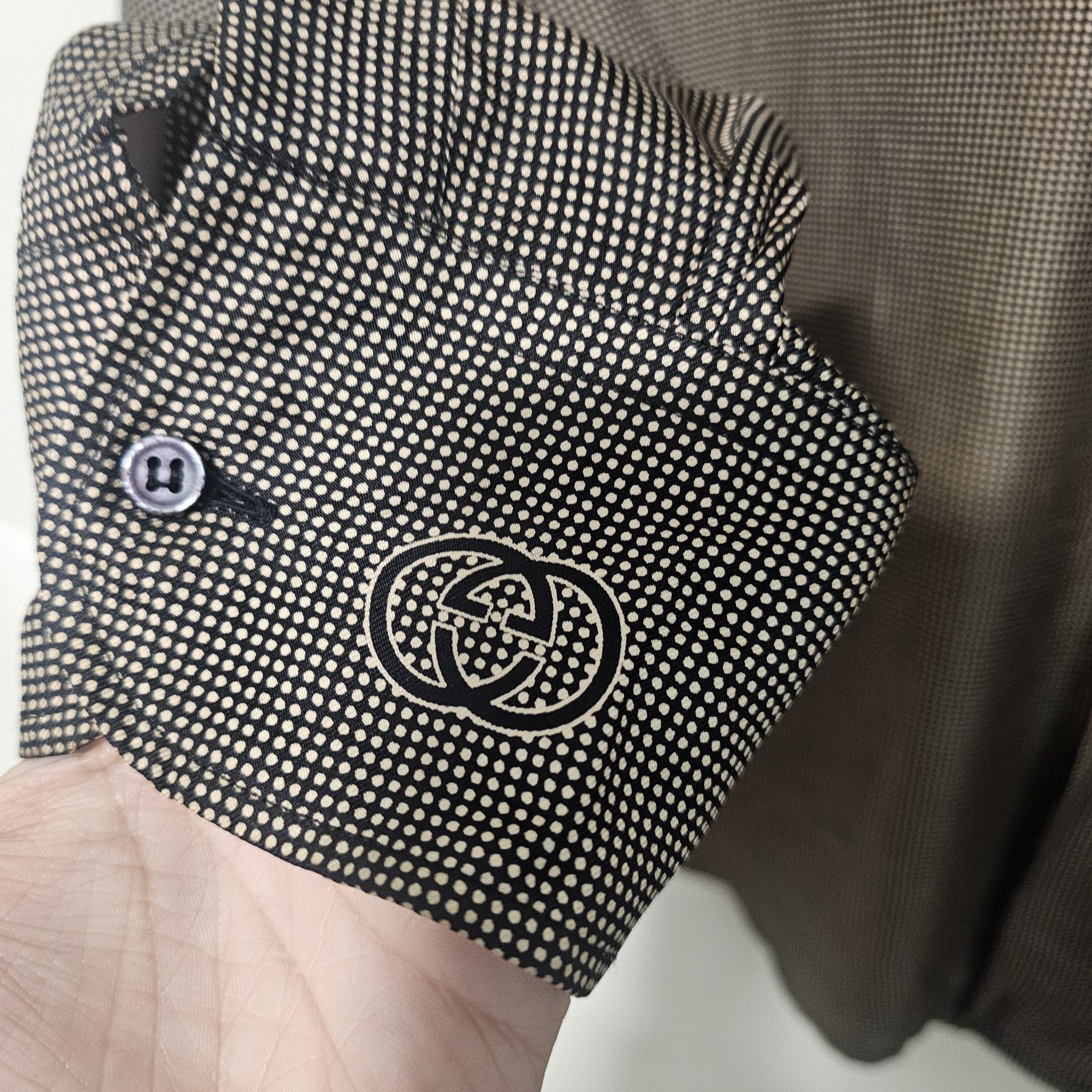 Gucci Gucci Mens Silk Button Down Shirt 43 Brown Micro Dot Logo Size US S / EU 44-46 / 1 - 5 Thumbnail