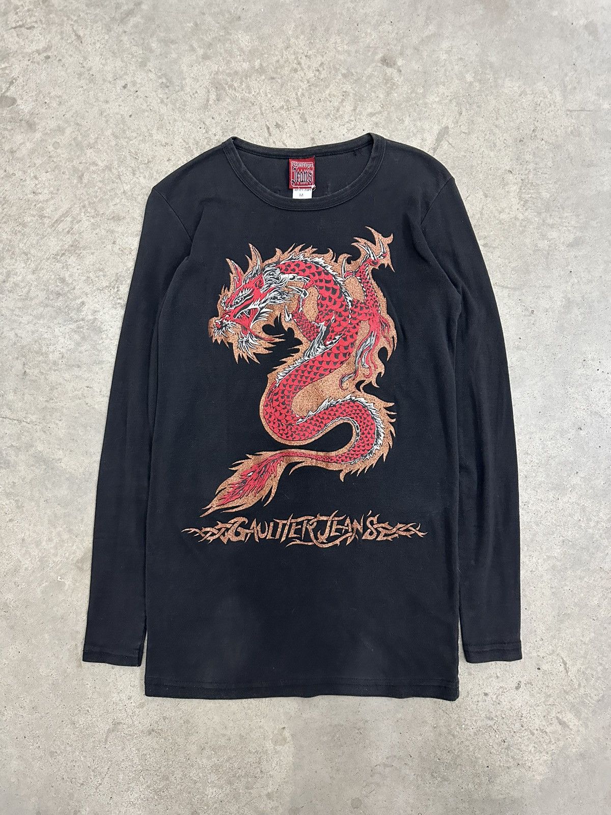 image of Jean Paul Gaultier Jean's 1996 Dragon Longsleeve in Black, Men's (Size Medium)