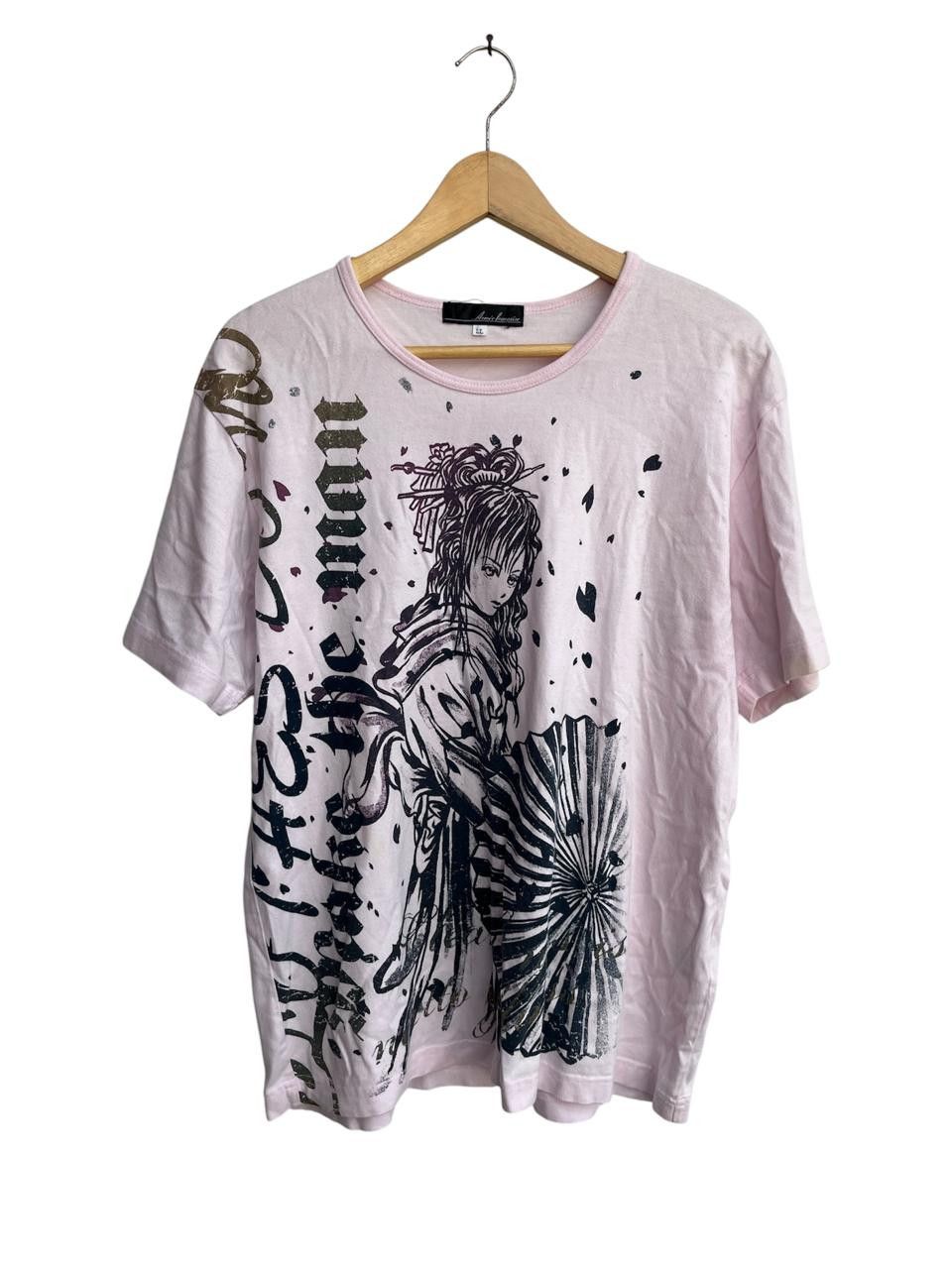 Japanese Brand Vintage Y2K Japanese Geisha Anime Graphic Tee Pink Grunge Size US M / EU 48-50 / 2 - 1 Thumbnail