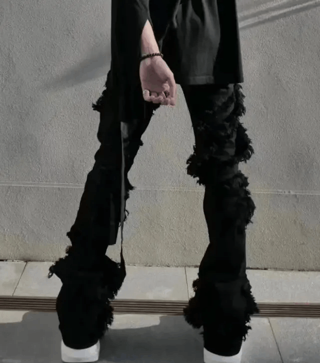 Japanese Brand High Street Ripped Tassel Frayed Black Flare Jeans Pant Size US 32 / EU 48 - 7 Thumbnail