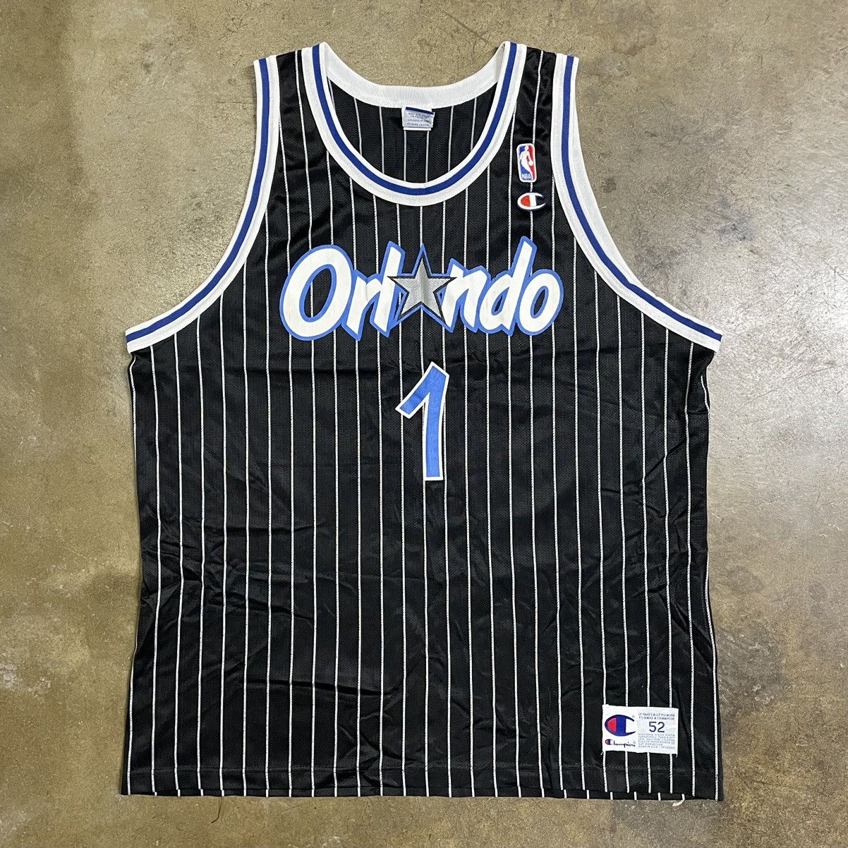 image of Champion Penny Hardaway Magic Pinstripe Jersey in Black, Men's (Size 2XL)