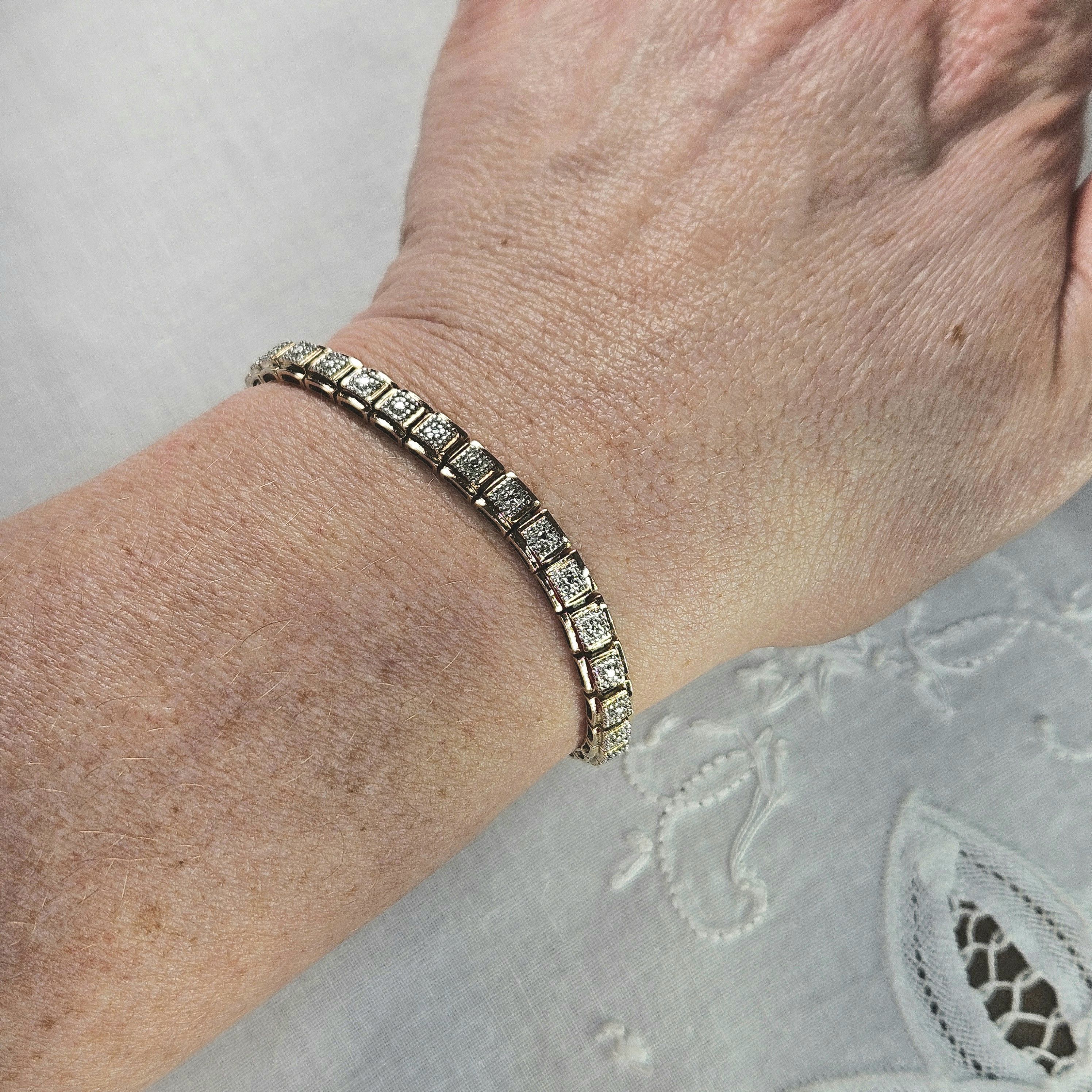 Other Tennis Bracelet 7.5" 925 Silver Gold Vermiel Square Link Size ONE SIZE - 7 Thumbnail