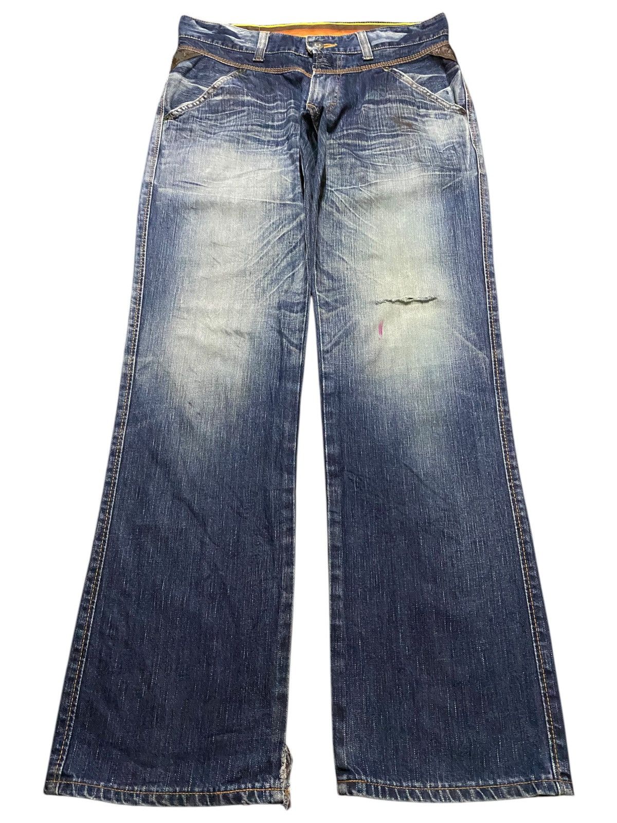 Japanese Brand Vintage Edwin Blue Trip Faded Wash Distressed Baggy Jeans Size US 34 / EU 50 - 1 Thumbnail
