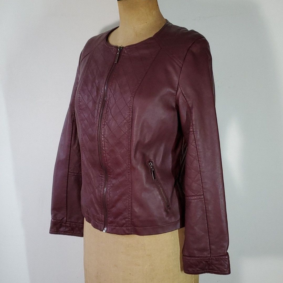 Alfani Alfani Size M NEW Moto Jacket Faux Leather Burgundy Quilted Size M / US 6-8 / IT 42-44 - 3 Thumbnail