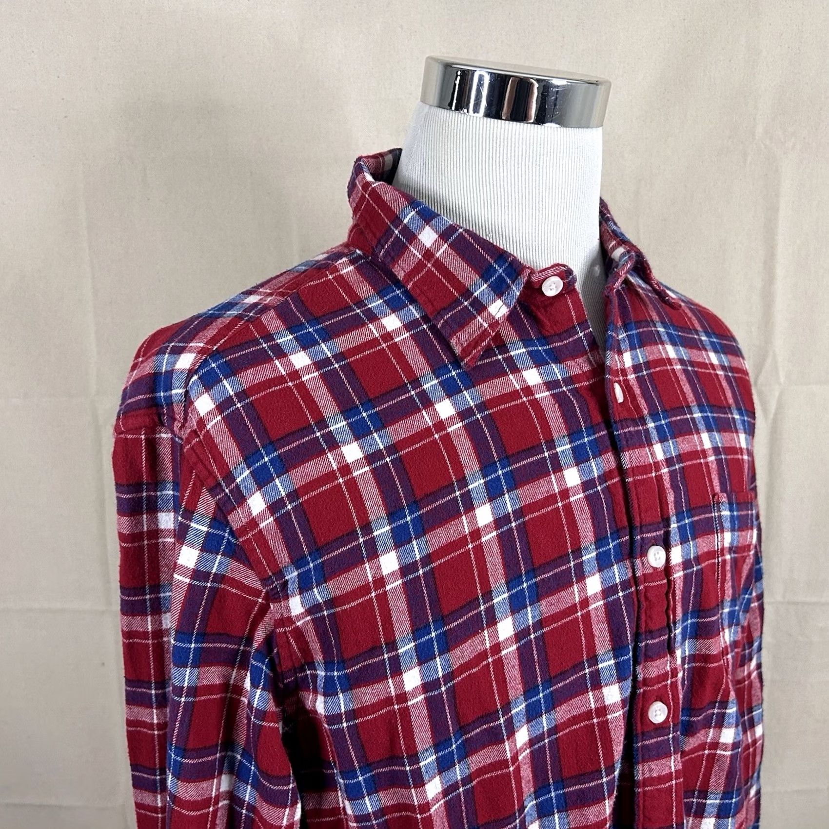 J.Crew J.CREW XL Slim Fit Flannel Shirt Red White Blue Plaid 100% Cotton Button Front Size US XL / EU 56 / 4 - 2 Thumbnail