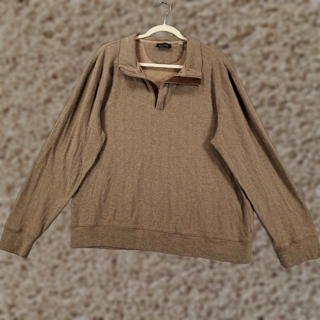 Vintage Tahari Mens XL Pullover Sweater 1/4 Zip Herringbone Brown Gray Classic Casual Shirt? Size US XL / EU 56 / 4 - 1 Thumbnail