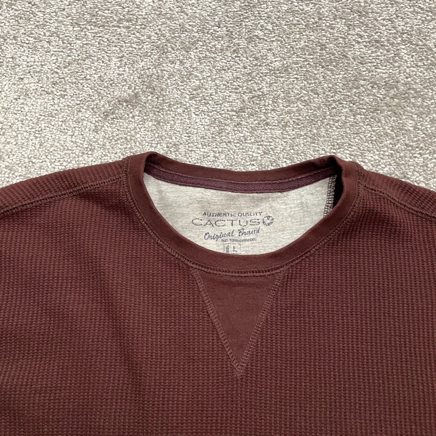 Vintage Cactus Waffle Knit Shirt Mens Large Dark Brown Crew Neck Long Sleeve Casual Top Size US L / EU 52-54 / 3 - 3 Thumbnail
