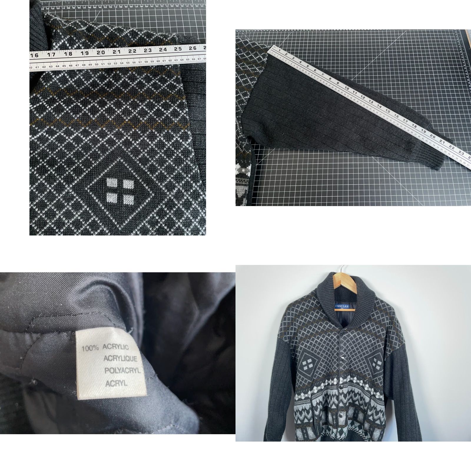 Vintage VINTAGE Finnegan Cardigan Shawl Collar Quilted-Lined Geometric Heavyweight Men’s XL Gray Knit Sweater Size US XL / EU 56 / 4 - 8 Thumbnail