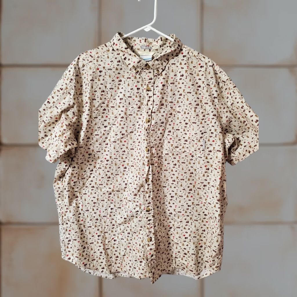 Vintage Columbia Camping Print Shirt XXL Button Up Short Sleeve Outdoor Regular Fit Size US XXL / EU 58 / 5 - 1 Thumbnail