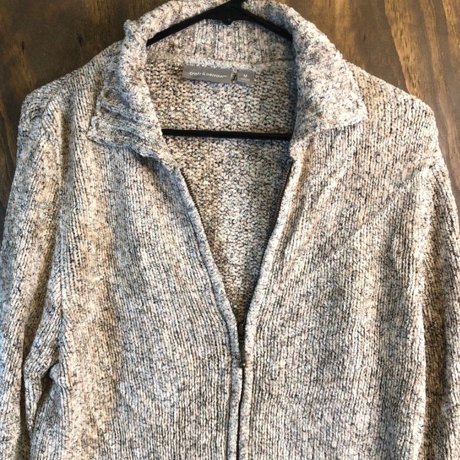 Croft & Barrow Croft & Barrow Womens Sweater Tan Full Zip Knit Collared Long Sleeve Medium Size M / US 6-8 / IT 42-44 - 2 Thumbnail