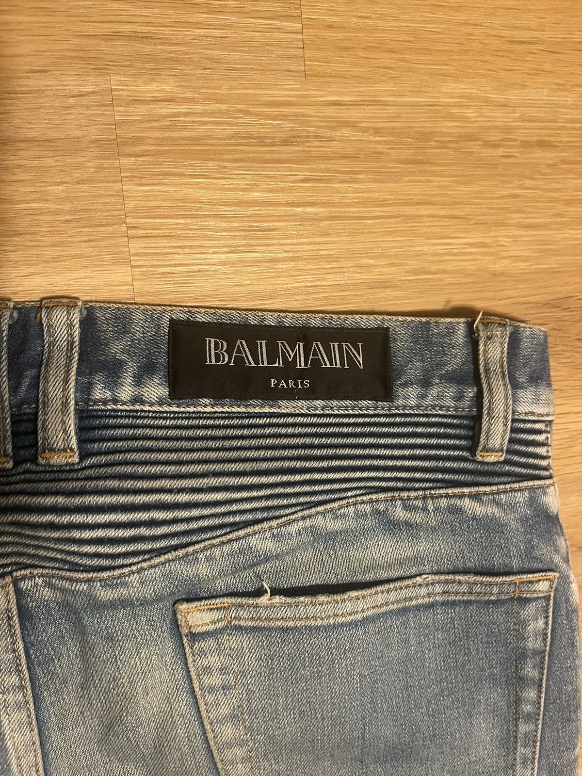 Balmain Sample 1/1 FW14 Distressed Painted Biker Denim Jean