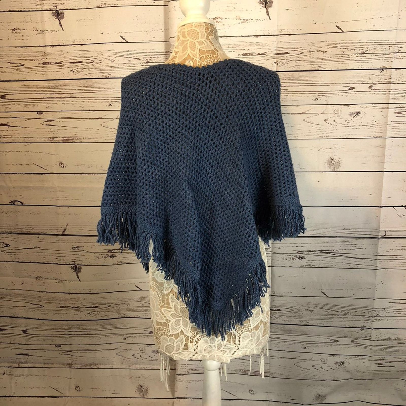 Handmade Carolina•Arce•Seifert knit shawl blue vintage looking Size S / US 4 / IT 40 - 5 Thumbnail