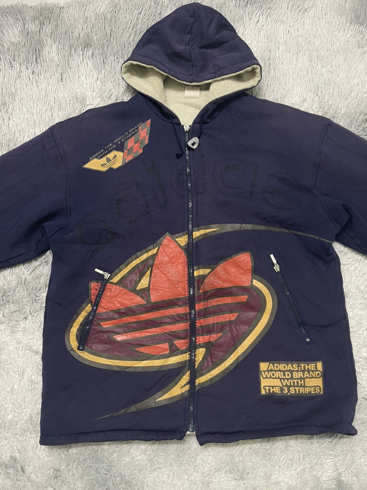 Adidas 90s ADIDAS HOODIE ZIPPER UP RARE DESIGN DISTRESSED Size US XL / EU 56 / 4 - 5 Thumbnail