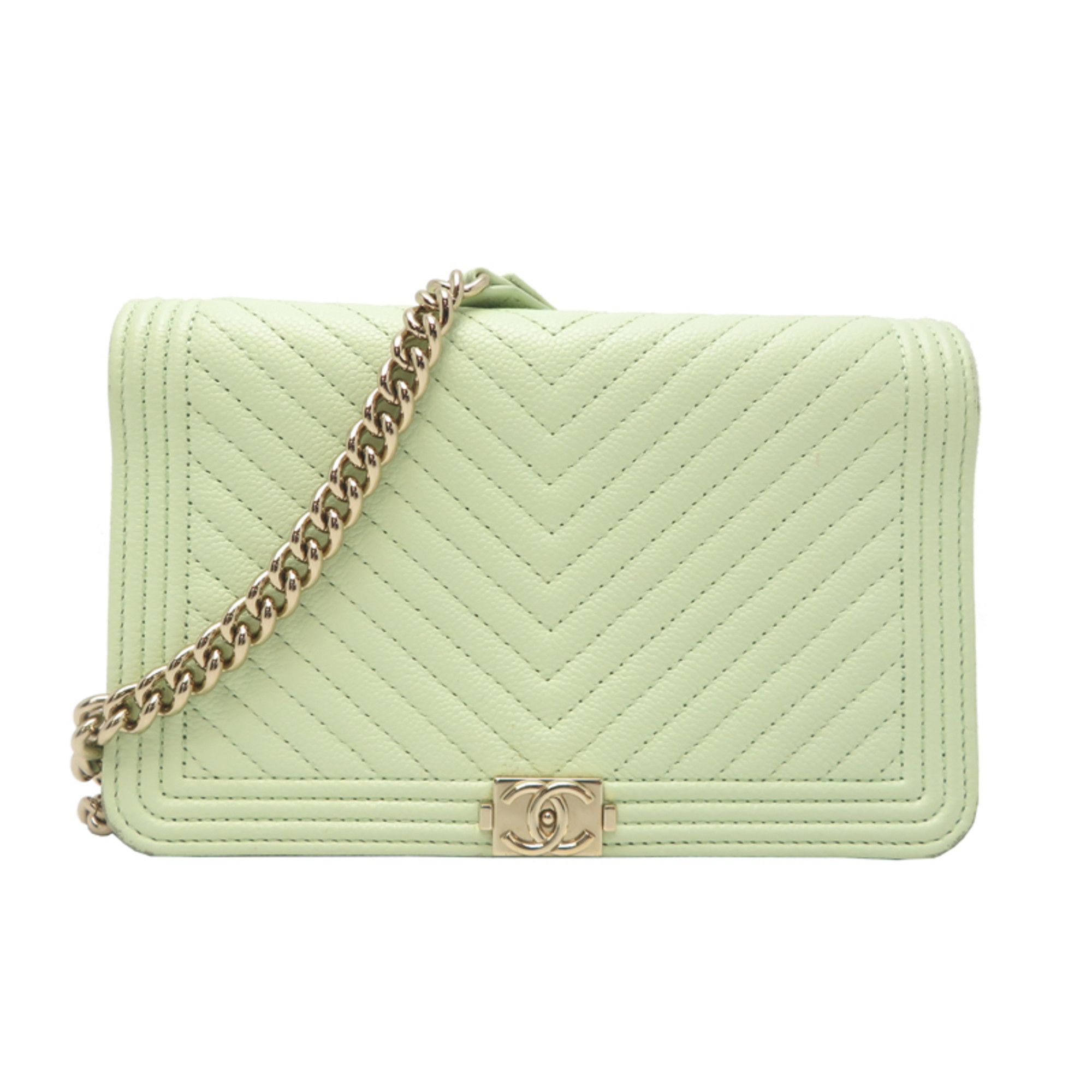 Chanel Chanel Boy V-Stitch Chain Wallet Women's Shoulder Bag AP1117 Caviar Leather Mint Green Size ONE SIZE - 1 Thumbnail