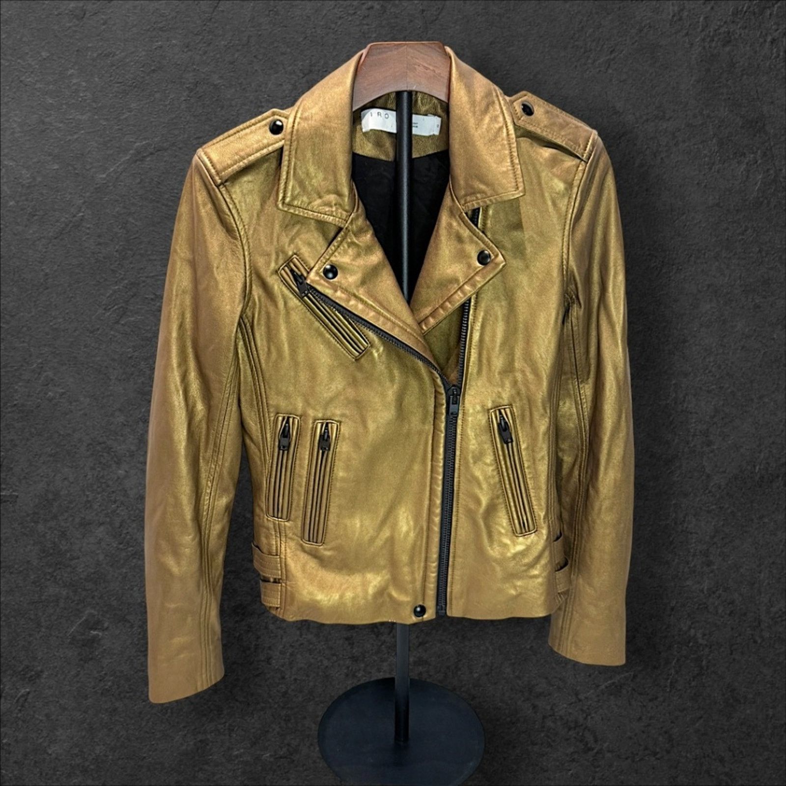 Iro IRO Paris Gold Metallic Leather Moto Jacket Lambskin Size M / US 6-8 / IT 42-44 - 2 Thumbnail