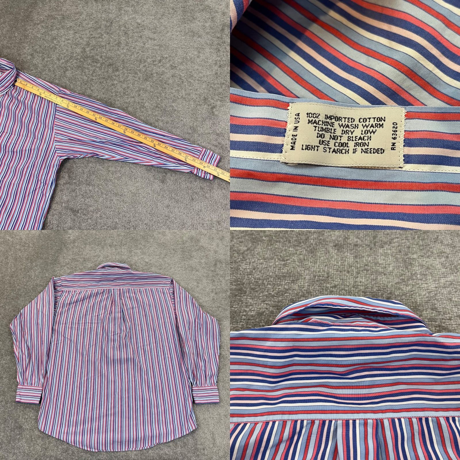 Vintage Bullock & Jones Shirt Mens Large Red White Blue Striped Button Up Down Dress L/S Size 42R - 8 Thumbnail