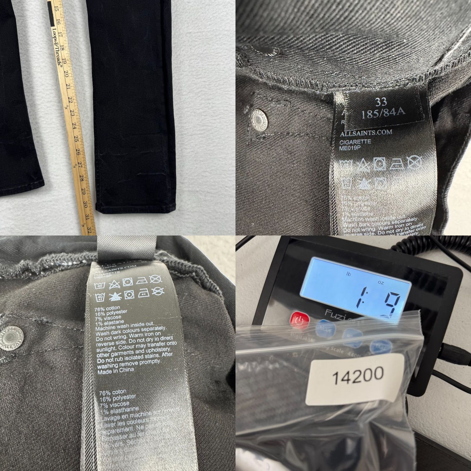Allsaints ALLSAINTS Jeans Skinny Distressed Black Denim 33 Waist 30 Inseam Slim Cotton Mens Jeans 5-Pocket Stretch Vintage No Size US 33 - 8 Thumbnail