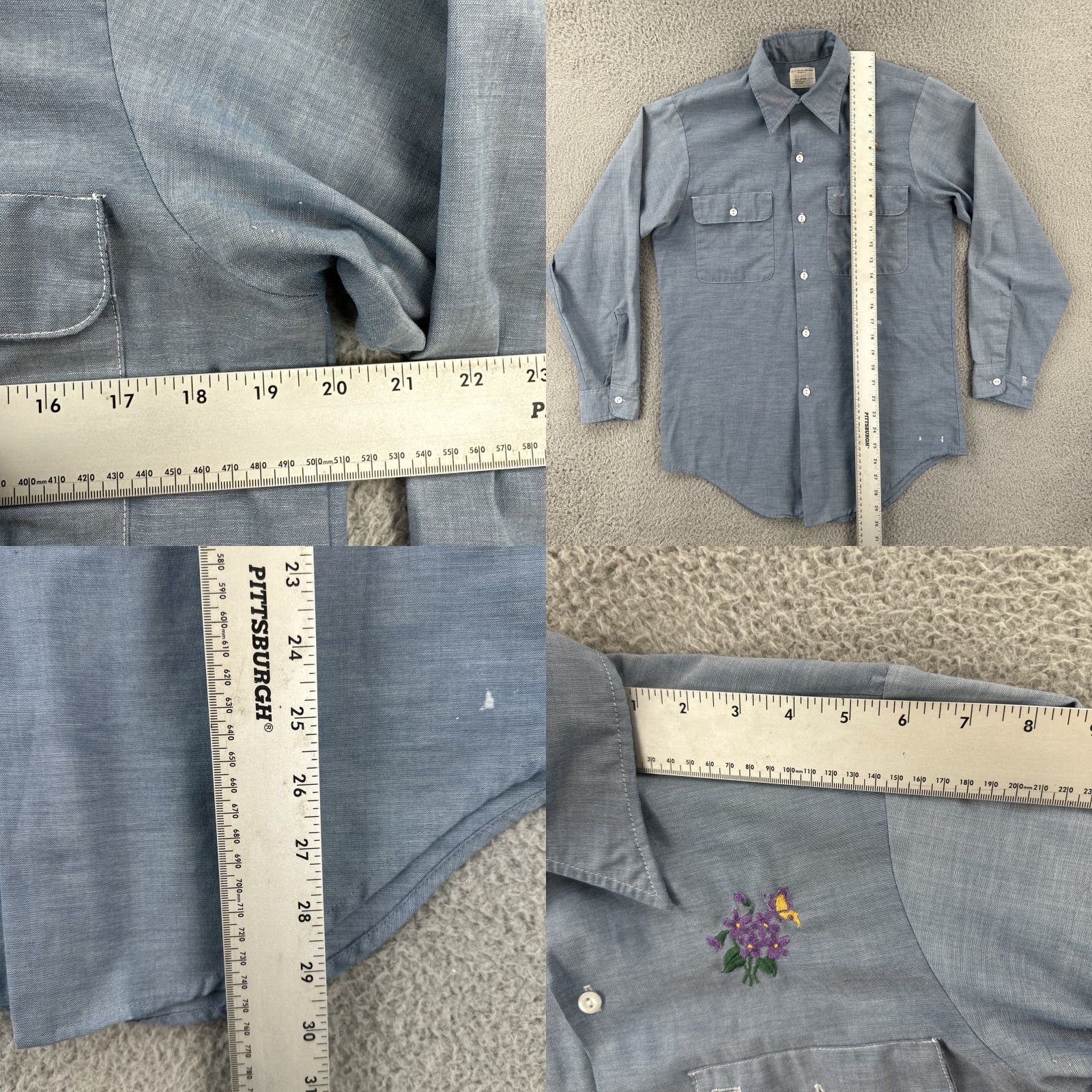 Vintage VINTAGE Big Mac Shirt Embroidered Flowers 1960s Rockabilly Cotton Blend Button-Front Long Sleeve M Blue Mens Size US M / EU 48-50 / 2 - 9 Thumbnail