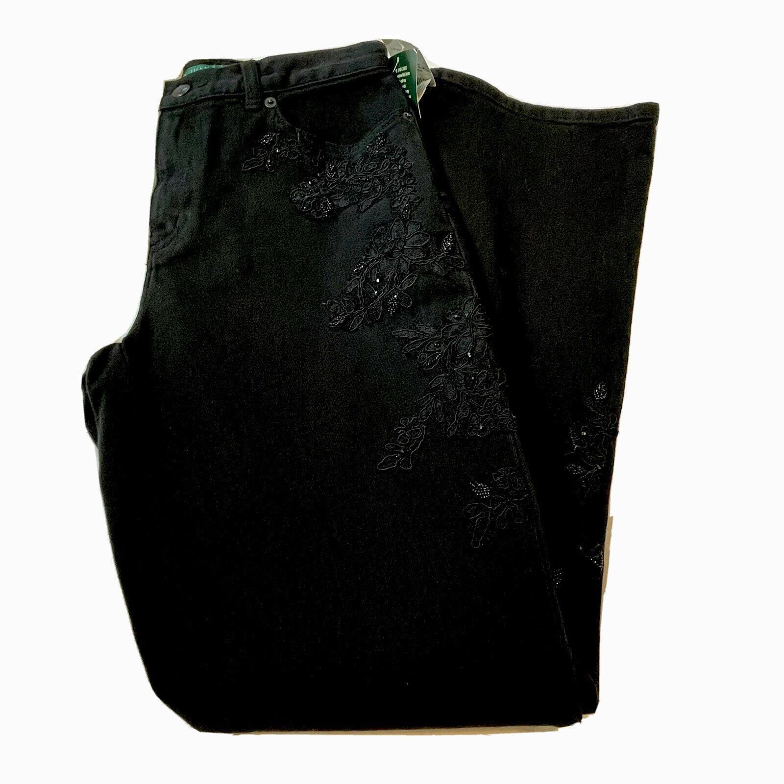 Ralph Lauren Ralph Lauren Women Size 4 Black on Black Beaded Lace Stretch Size 27" / US 4 / IT 40 - 1 Thumbnail