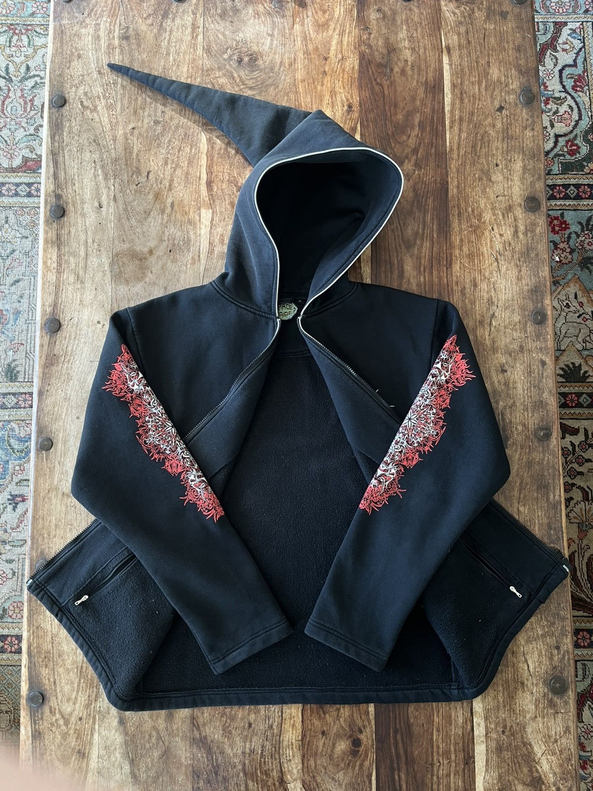 Fotus Early 2000s Ravewear Space Tribe Wizard Hoodie Black Red Size US L / EU 52-54 / 3 - 2 Thumbnail