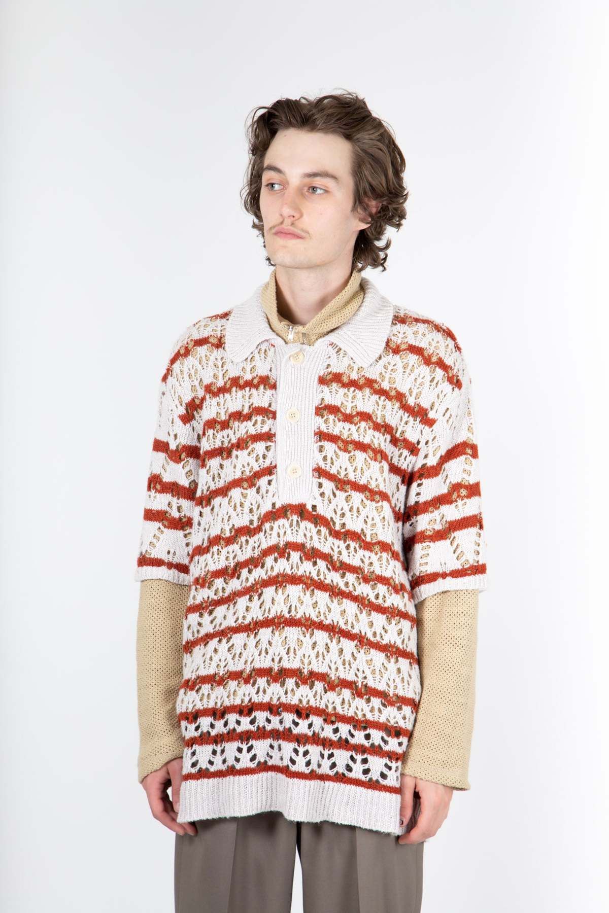 Our Legacy OUR LEGACY Big Piquet Polo Zig Zag Stripe Hemp Lyocell 52 Size US L / EU 52-54 / 3 - 1 Thumbnail