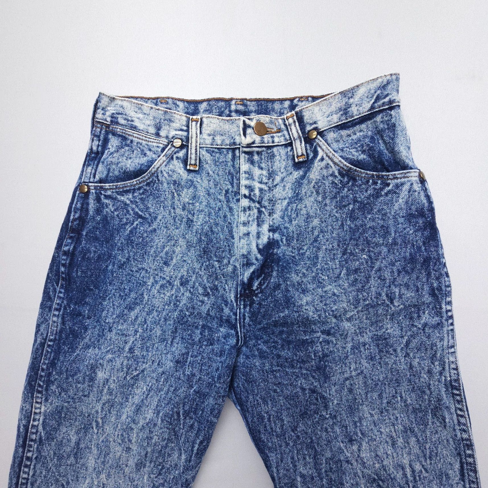 Wrangler VINTAGE Wrangler High Rise Jeans Womens 13 (28x29") Acid Wash Blue Straight 80s 90s Cowgirl Size 34" / US 12 / IT 48 - 6 Thumbnail