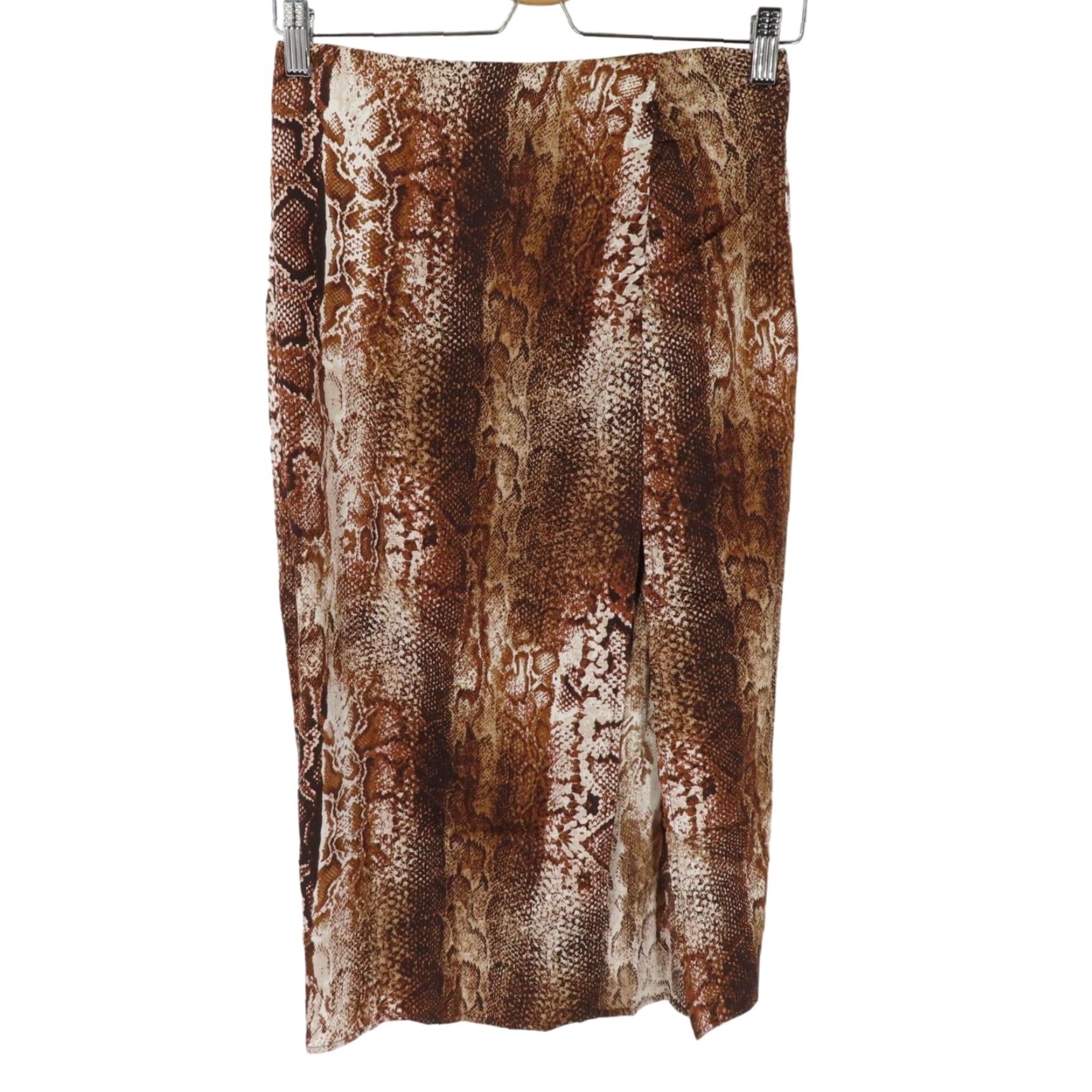 Guess GUESS Women XS Tammie Midi Slit Skirt Snakeskin Python Print Brown NEW Size 26" / US 2 / IT 38 - 2 Thumbnail