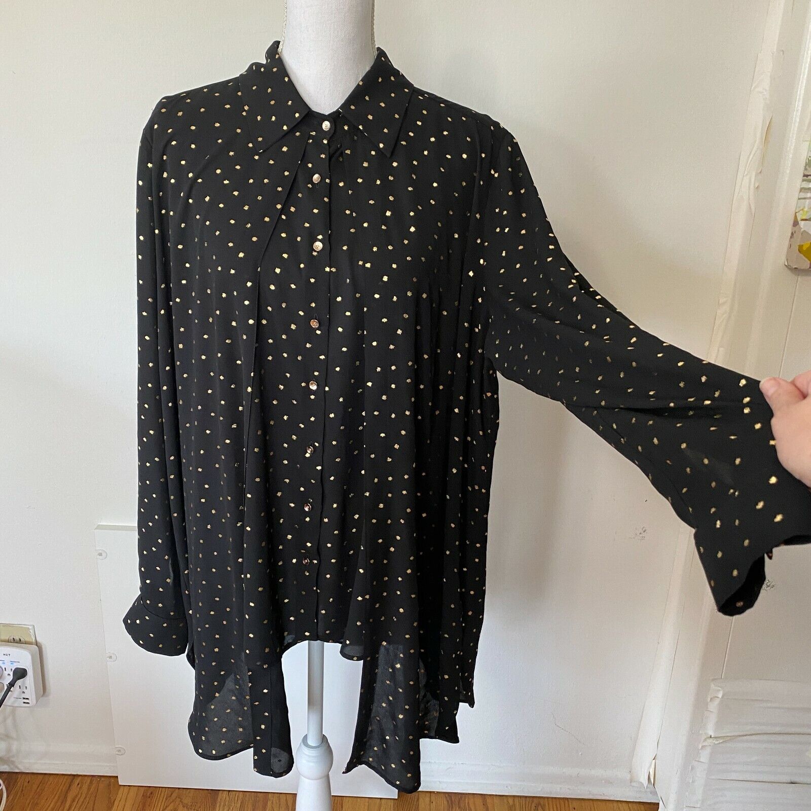 Other Cartise Black Gold Polka Dot Button Shirt Front Overlay 14 Size XL / US 12-14 / IT 48-50 - 1 Thumbnail