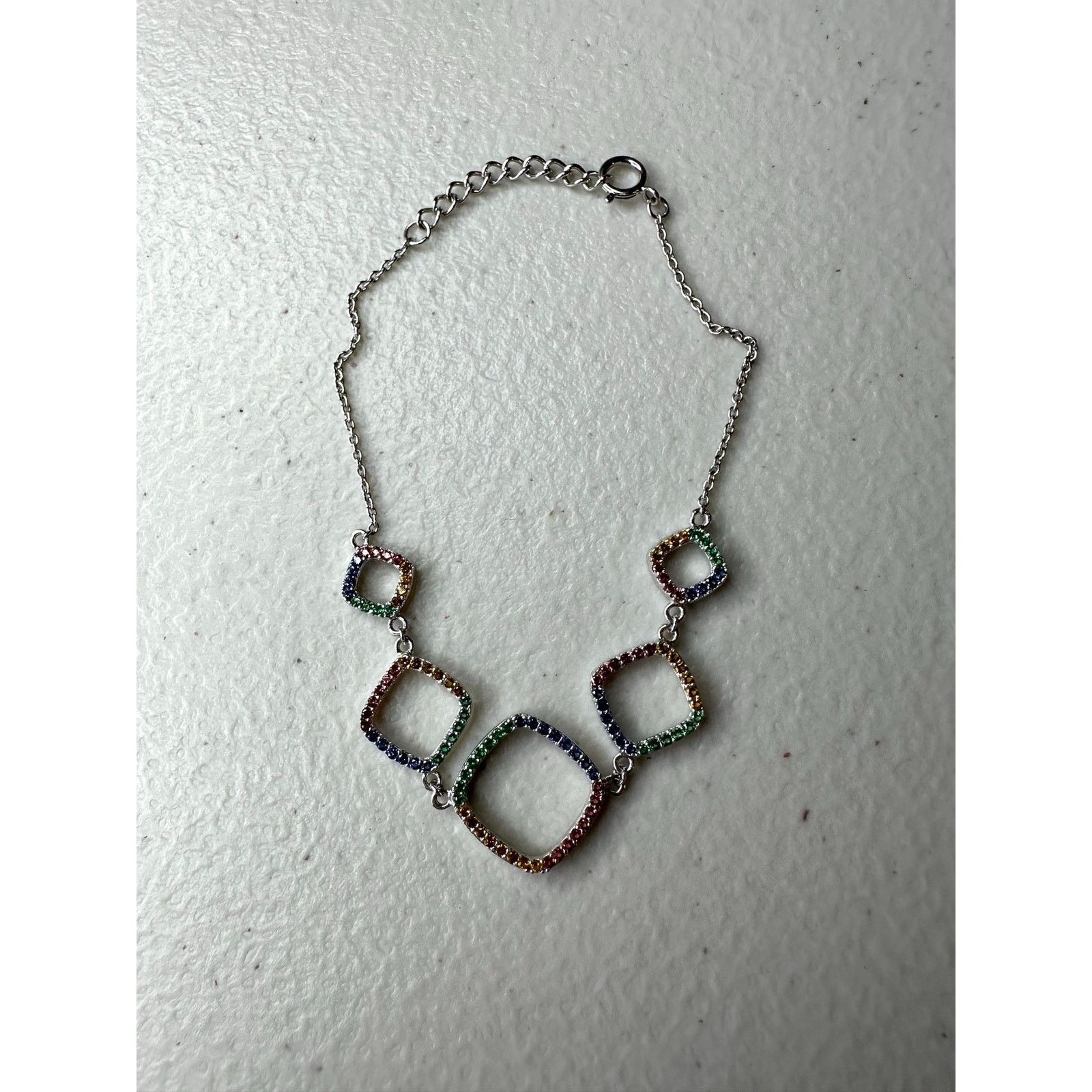 & Other Stories Sterling Silver Rainbow Crystal Diamond Shape Link Bracelet Size ONE SIZE - 1 Thumbnail