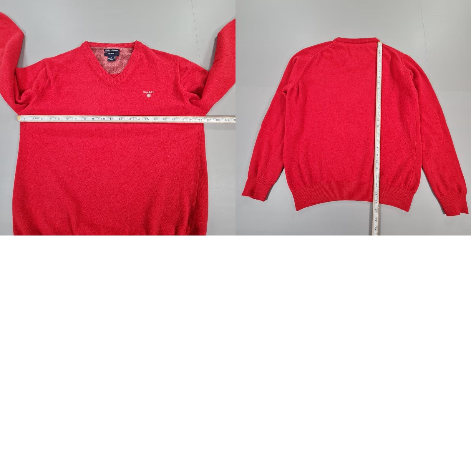 Gant Gant Mens Jumper Red Medium 100% Lambswool V Neck Knit Pullover Size US M / EU 48-50 / 2 - 8 Thumbnail