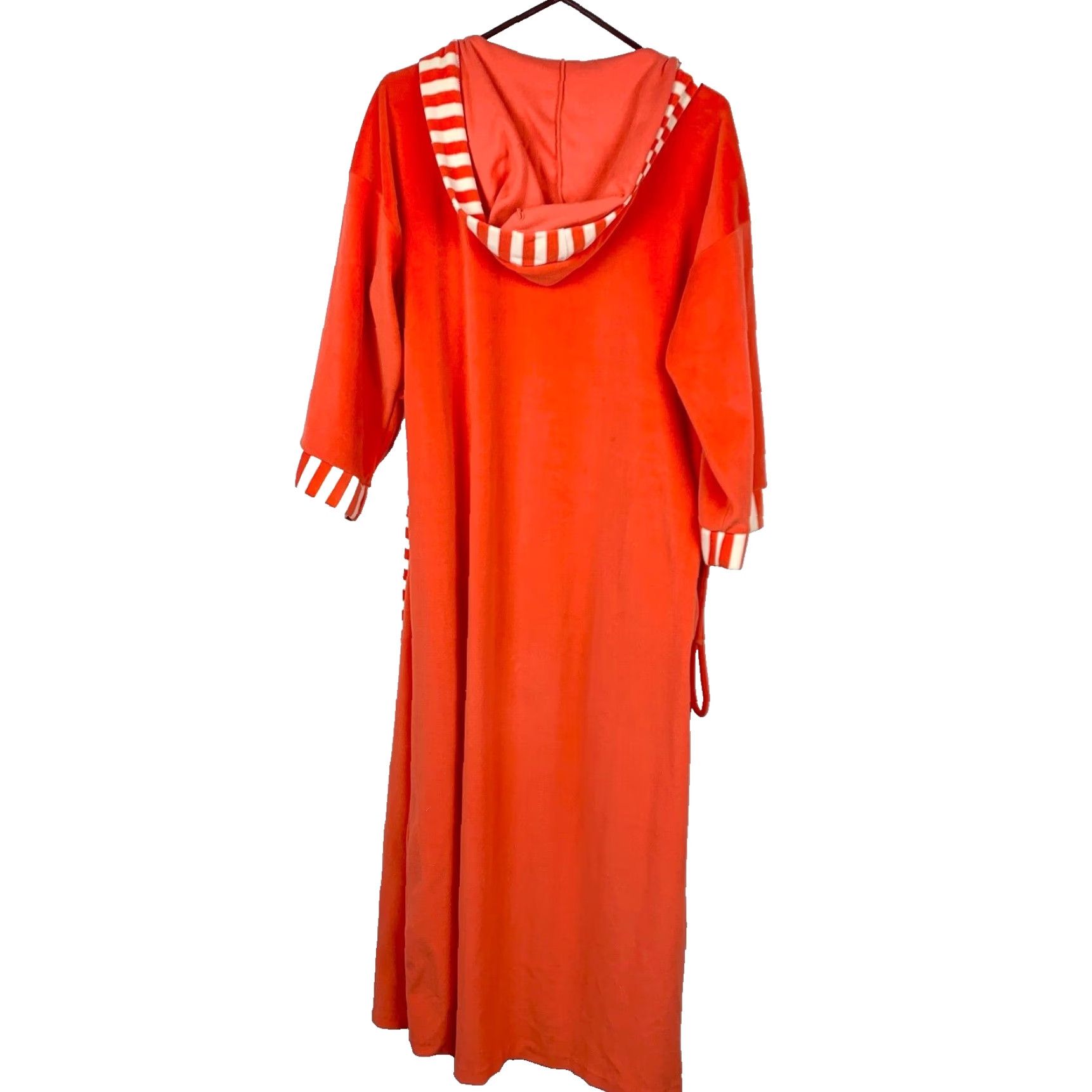 Velour VINTAGE Niki-Lu Velour Retro Orange White Belted Hooded Long Robe Shirt Small S Womens Size ONE SIZE - 7 Thumbnail