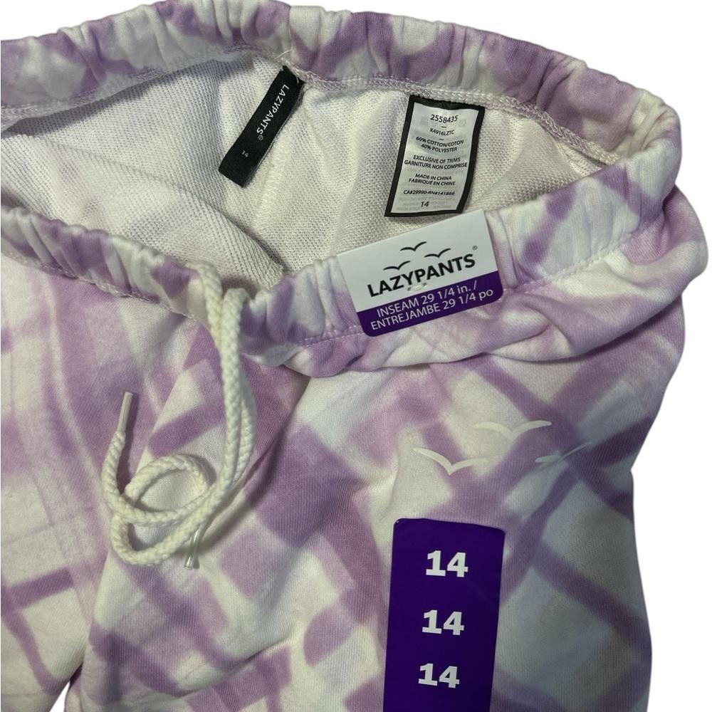 Designer LAZYPANTS Girls' Size 14 Purple & White Plaid Lounge Pants Size 36" / US 14 / IT 50 - 4 Thumbnail