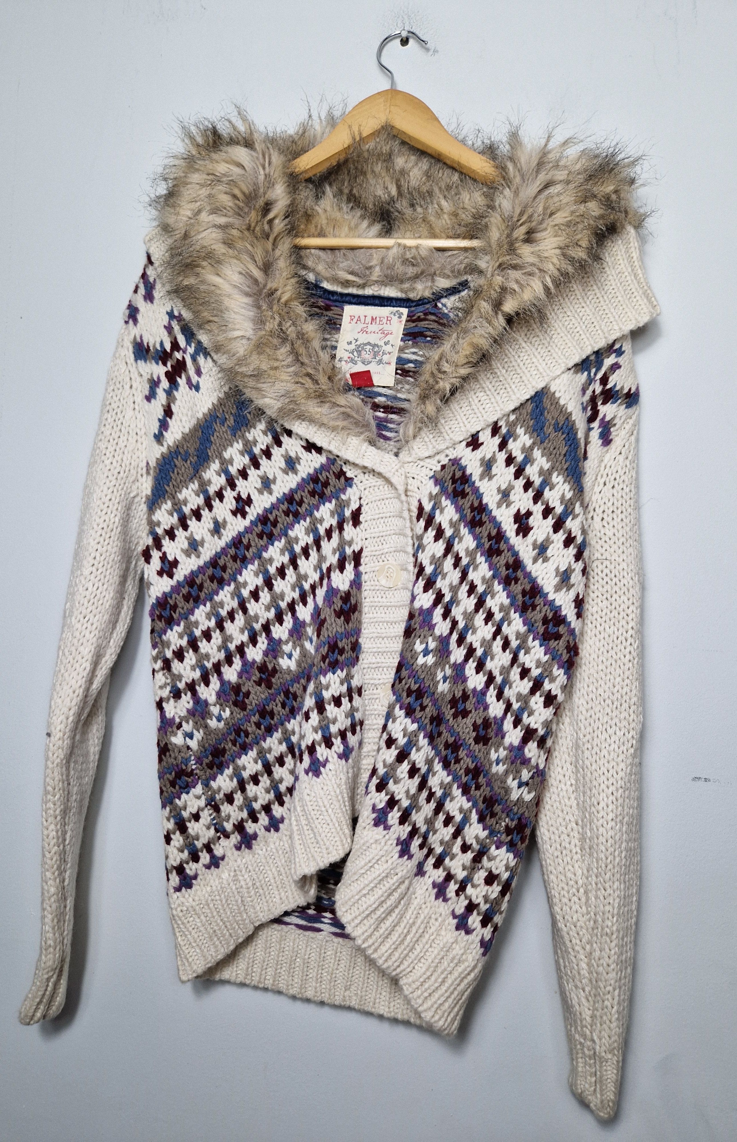 Japanese Brand vintage fur collar knitted sweater cardigan y2k Size L / US 10 / IT 46 - 1 Thumbnail