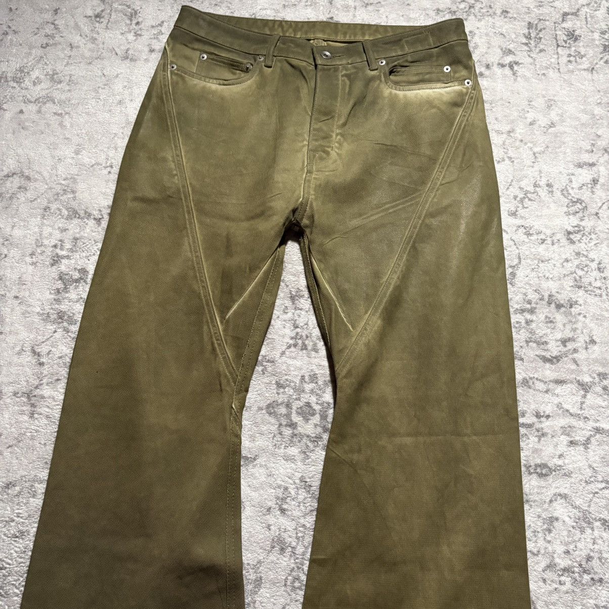 Rick Owens Drkshdw Rick Owens DRKSHDW Bias Bootcut Sage Waxed Denim Jeans | 34 Size US 34 / EU 50 - 3 Thumbnail
