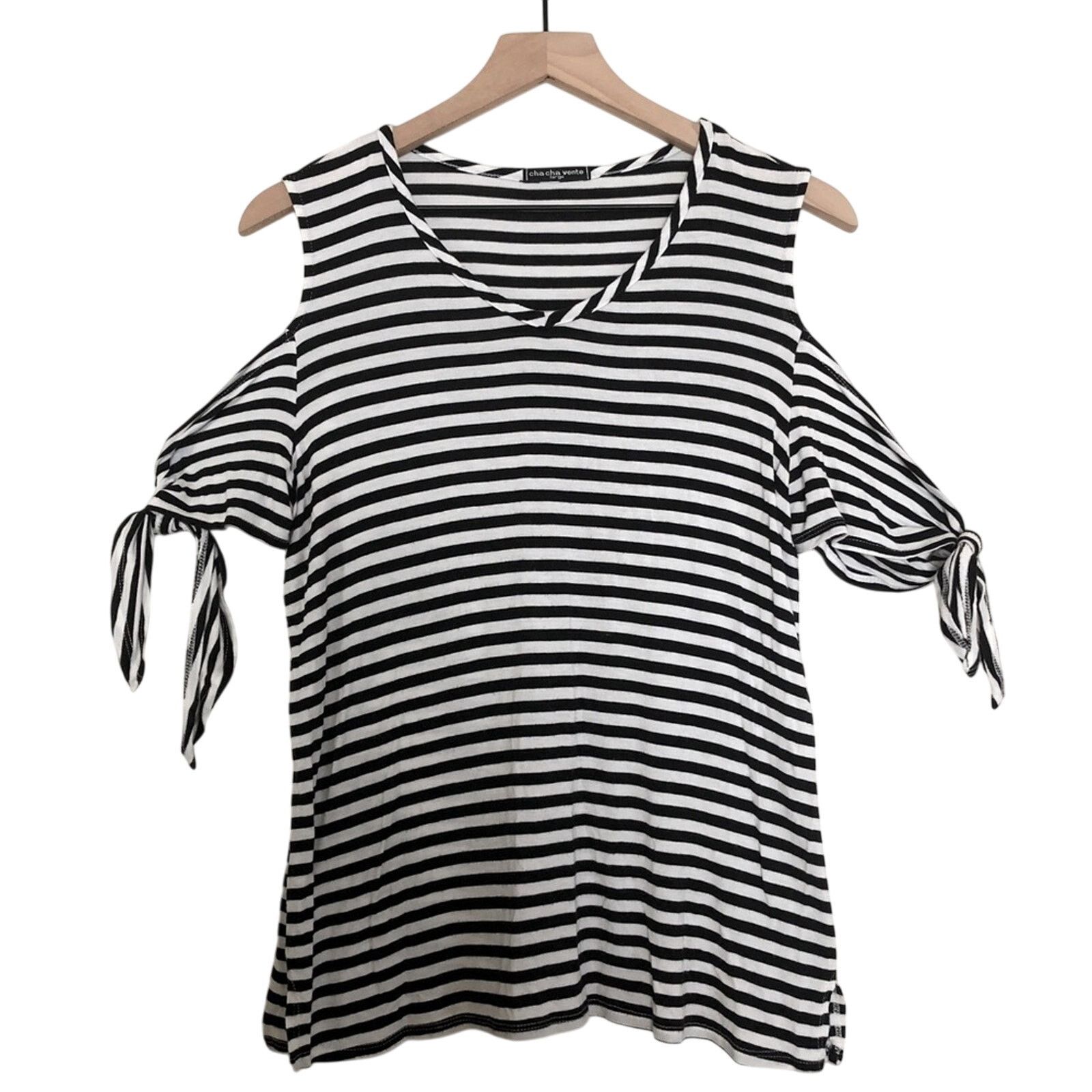 Other Cha Cha Vente Black White Stripe Tie Sleeve Shirt Blouse Top Size L / US 10 / IT 46 - 1 Thumbnail