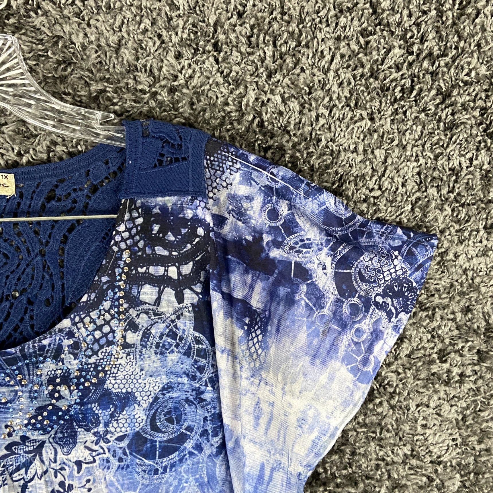 Olive VINTAGE Live And Let Live Bohemian Blouse Short Sleeve Women’s Plus Size 1X Blue Sparkly Size 40" / US 18 - 4 Thumbnail